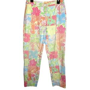 Vtg 90s Lilly Pulitzer Pants Sz 8 White Label Patchwork Floral Beach Resort READ